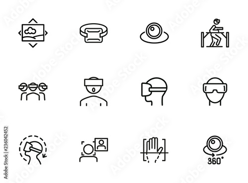 VR line icon set. Set of line icons on white background. Technology concept. Camera, device, virtual presentation. Vector illustration can be used for topics like modern technology, video, vlogging