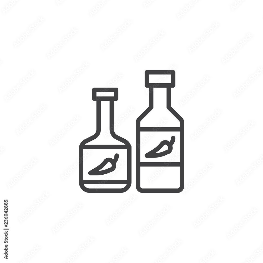 Hot Ketchup bottle outline icon. linear style sign for mobile concept and web design. Chilli pepper bottles simple line vector icon. Symbol, logo illustration. Pixel perfect vector graphics Hot Ketchup bottle outline icon. linear style sign for mobile concept and web design. Chilli pepper bottles simple line vector icon. Symbol, logo illustration. Pixel perfect vector graphics