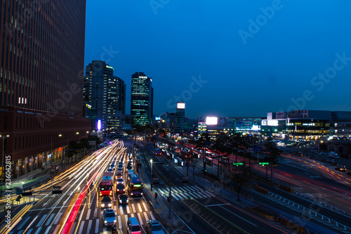 Wallpaper Mural night city view long exposure from the pedestrian bridge near Seoul station Torontodigital.ca