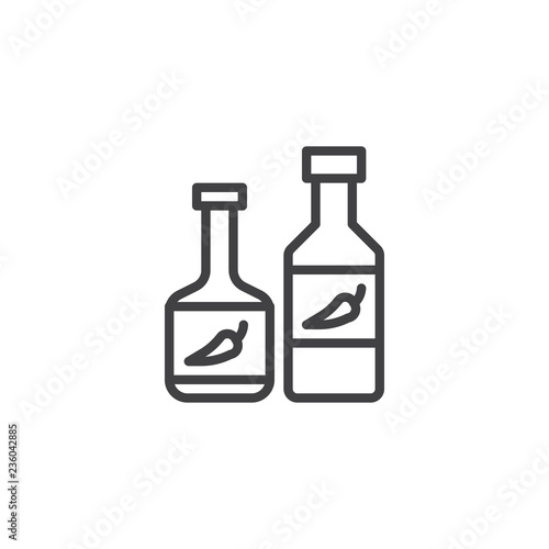 Hot Ketchup bottle outline icon. linear style sign for mobile concept and web design. Chilli pepper bottles simple line vector icon. Symbol, logo illustration. Pixel perfect vector graphics