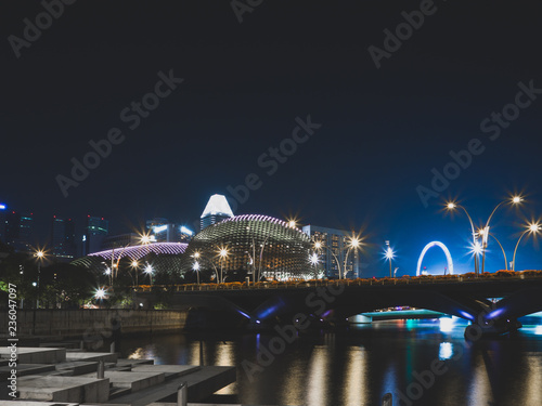 View of Esplanade from across the bridge at night