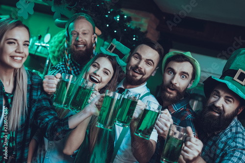 Friends celebrating a Saint Patrick's Day at pub