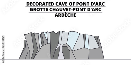 France, Nouvelle Aquitaine - Prehistoric Sites And Decorated Caves Of The VEzEre Valley line travel landmark, skyline vector design