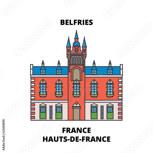 Hauts-De-France - Belfries line travel landmark, skyline, vector design Fototapeta