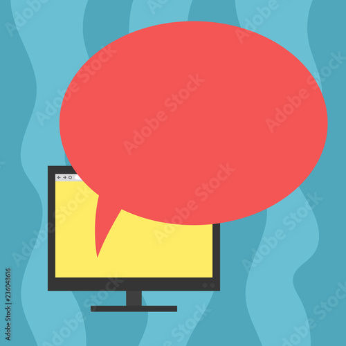 Design business concept Empty template copy space text for Ad website isolated. Mounted Computer Monitor Blank Screen with Oval Color Speech Bubble
