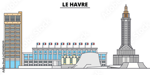 Le Havre line travel landmark, skyline vector design. Le Havre linear illustration. 