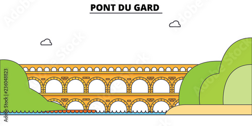 Pont Du Gard  line travel landmark, skyline vector design. Pont Du Gard  linear illustration. 