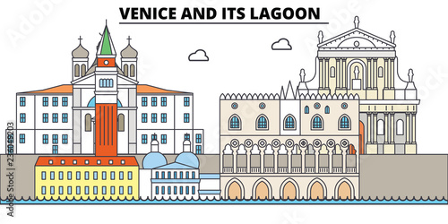 Venice And Its Lagoon  line travel landmark, skyline vector design. Venice And Its Lagoon  linear illustration. 