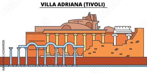 Villa Adriana, Tivoli line travel landmark, skyline vector design. Villa Adriana, Tivoli linear illustration.