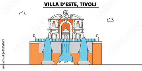 Villa D'este, Tivoli  line travel landmark, skyline vector design. Villa D'este, Tivoli  linear illustration.  photo