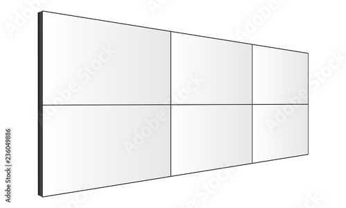 LCD video wall mockup - perspective side view. Vector illustration