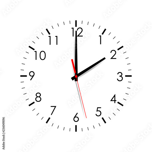 Clock face showing 2 o'clock isolated on white background. Vector illustration