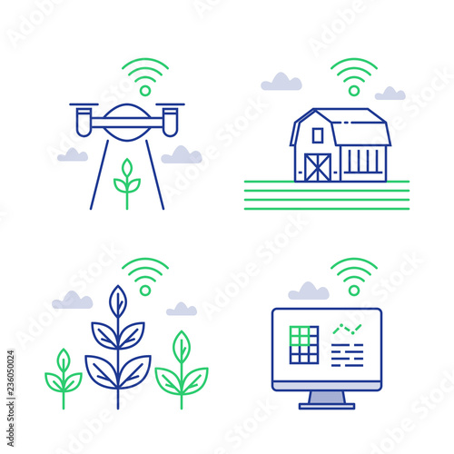 Smart farming, agricultural innovation, distant management, collecting data with drone, wireless technology, automated processes