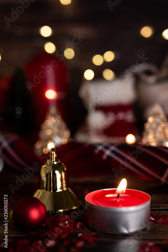Dinner candle light on Christmas and winter holidays.
