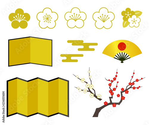 梅の花 梅の木　屏風　アイコンセット