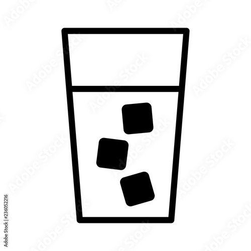  Glass or cup of water with ice cubes line art vector icon for food apps and websites