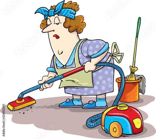 Housewife to clean with a vacuum cleaner
