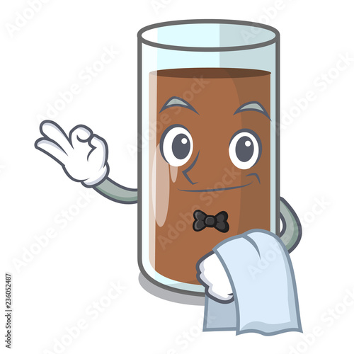 Waiter fresh chocolate splash on pouring mascot photo