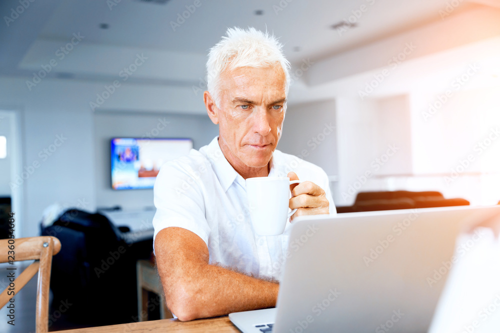 Fototapeta premium Man working on laptop at home