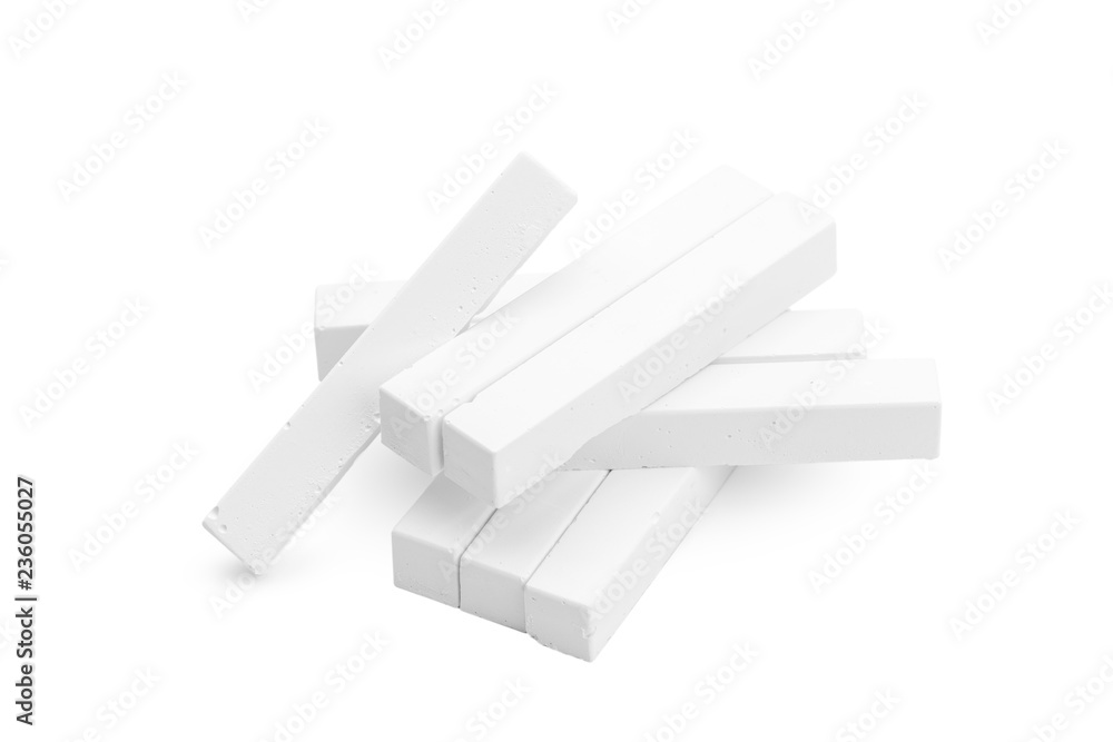 Group of white chalk pieces isolated on white background Group of white chalk pieces isolated on white background