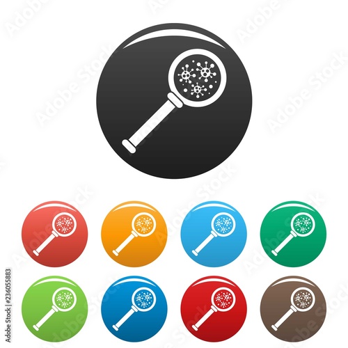 Virus magnify glass inspection icons set 9 color vector isolated on white for any design