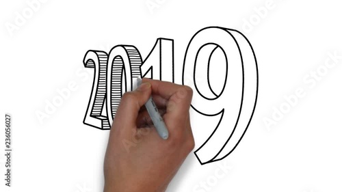 Hand draws the numbers 2019