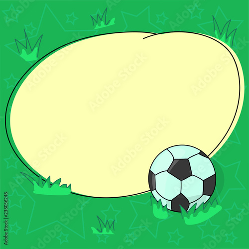Business Empty template for Layout for invitation greeting card promotion poster voucher. Soccer Ball on the Grass and Blank Outlined Round Color Shape Vector