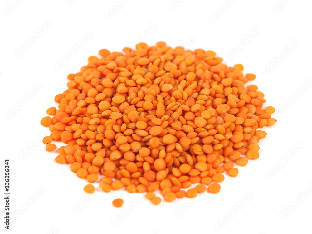 pile red lentils isolated on white background pile red lentils isolated on white background