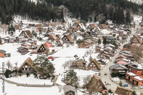 The historic villages of Shirakawa-go in winter , a World Cultural Heritage site in Gifu Prefecture, Japan.