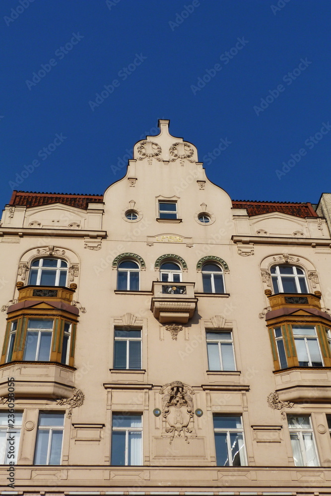 Facade of a palace typical of Prague, Czech Republic