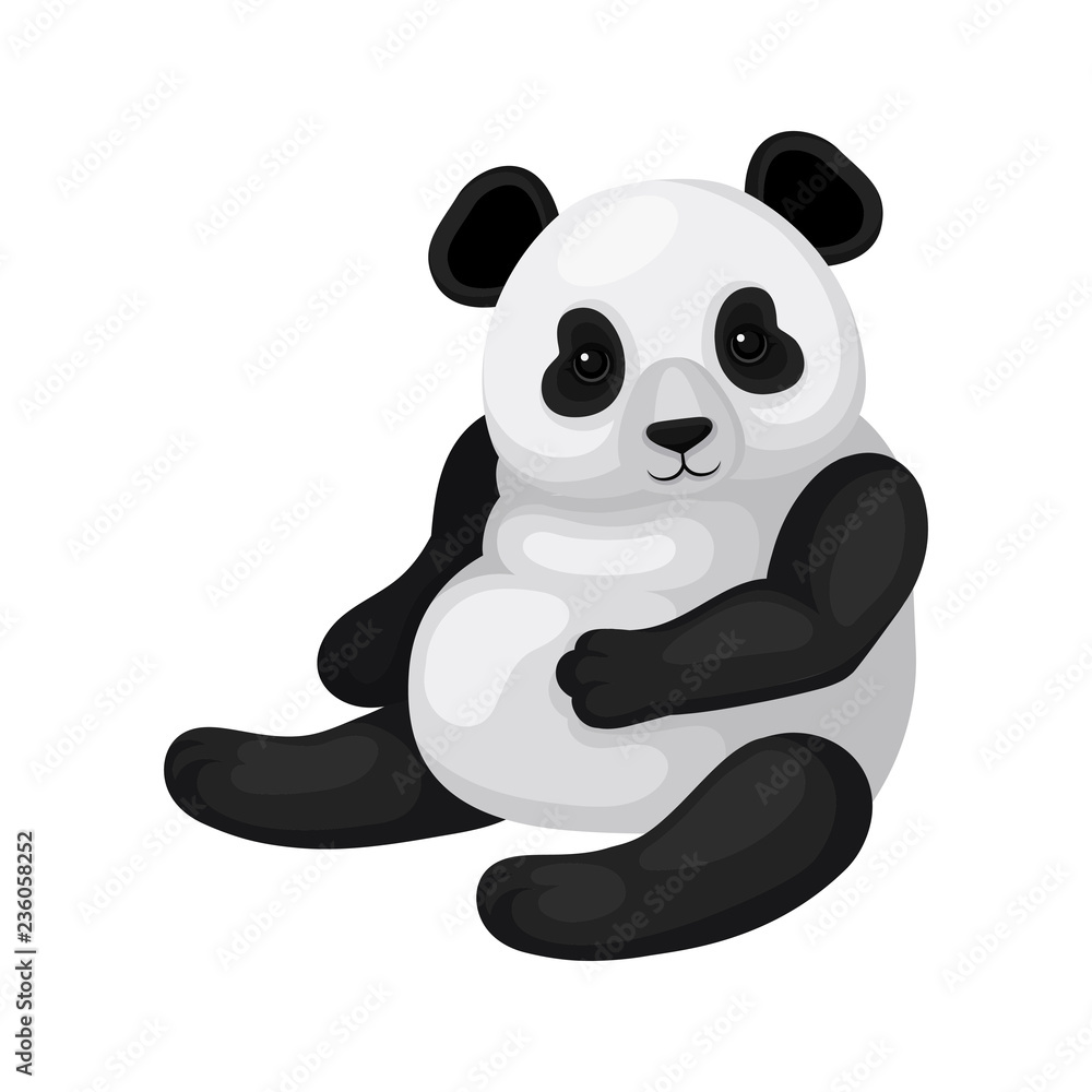 Fototapeta premium FLat vector design of sitting panda. Black and white bamboo bear. Adorable exotic animal