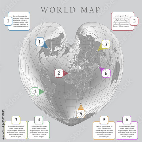 World map with infographic in bonne projection. Light background photo