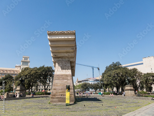 Catalonia Square, the center of the city and the most emblematic square in Barcelona, and monument to President of Catalonia, Francesc Macia. photo