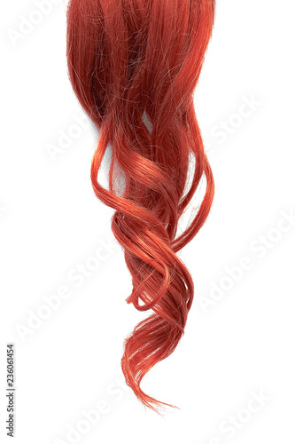 Natural wavy red hair isolated on white background