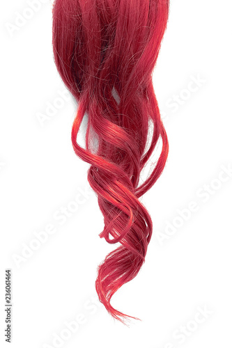 Natural wavy pink hair isolated on white background