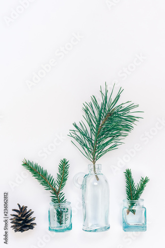 New Year or Christmas composition with fir twigs