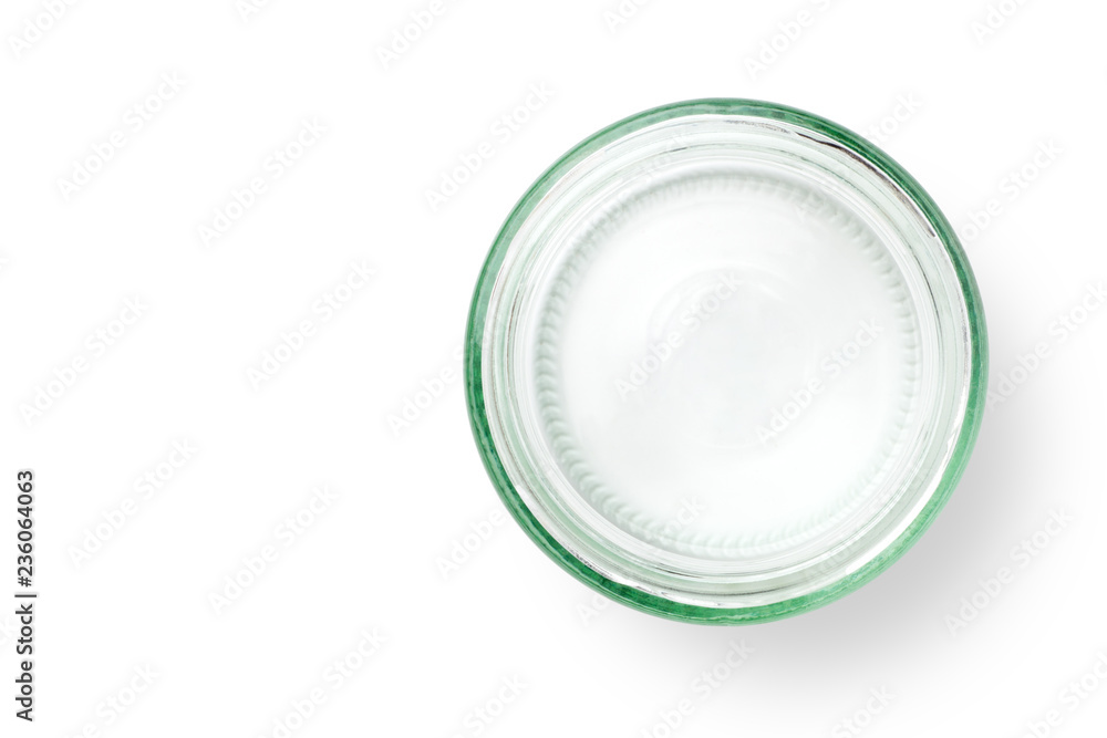 Empty glass jar isolated on white background, Top view. Empty glass jar isolated on white background, Top view.