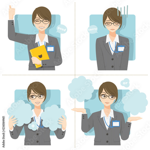 優良女子推進課/ビジネススーツ+社員証＋眼鏡
