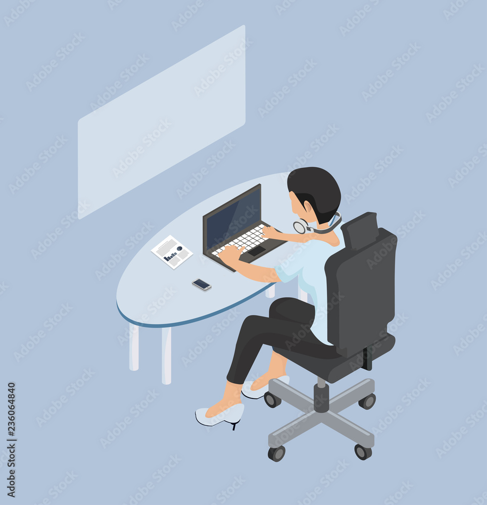 Isometric woman working at a laptop Isometric woman working at a laptop
