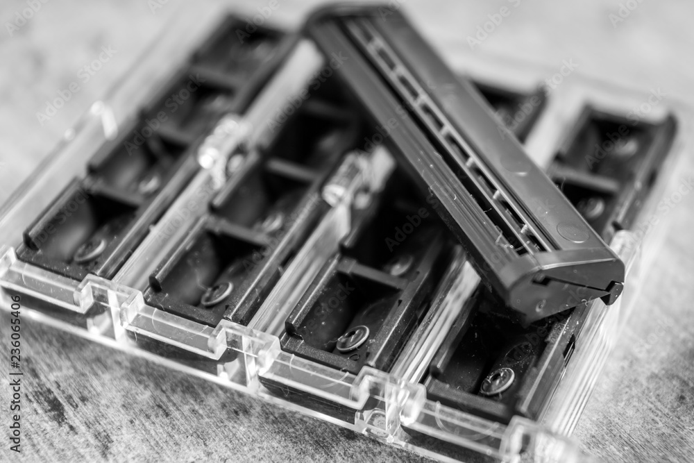 Spare blades of a man's shaving machine in black and white Spare blades of a man's shaving machine in black and white
