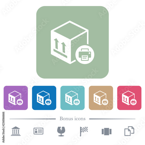 Print package information flat icons on color rounded square backgrounds photo