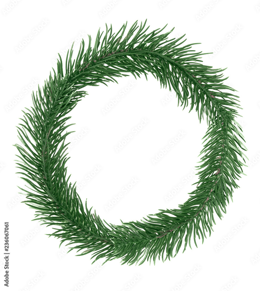 Letter O, English alphabet, collected from Christmas tree branches, green fir. Isolated on white background. Concept: ABC, design, logo, title, text, word