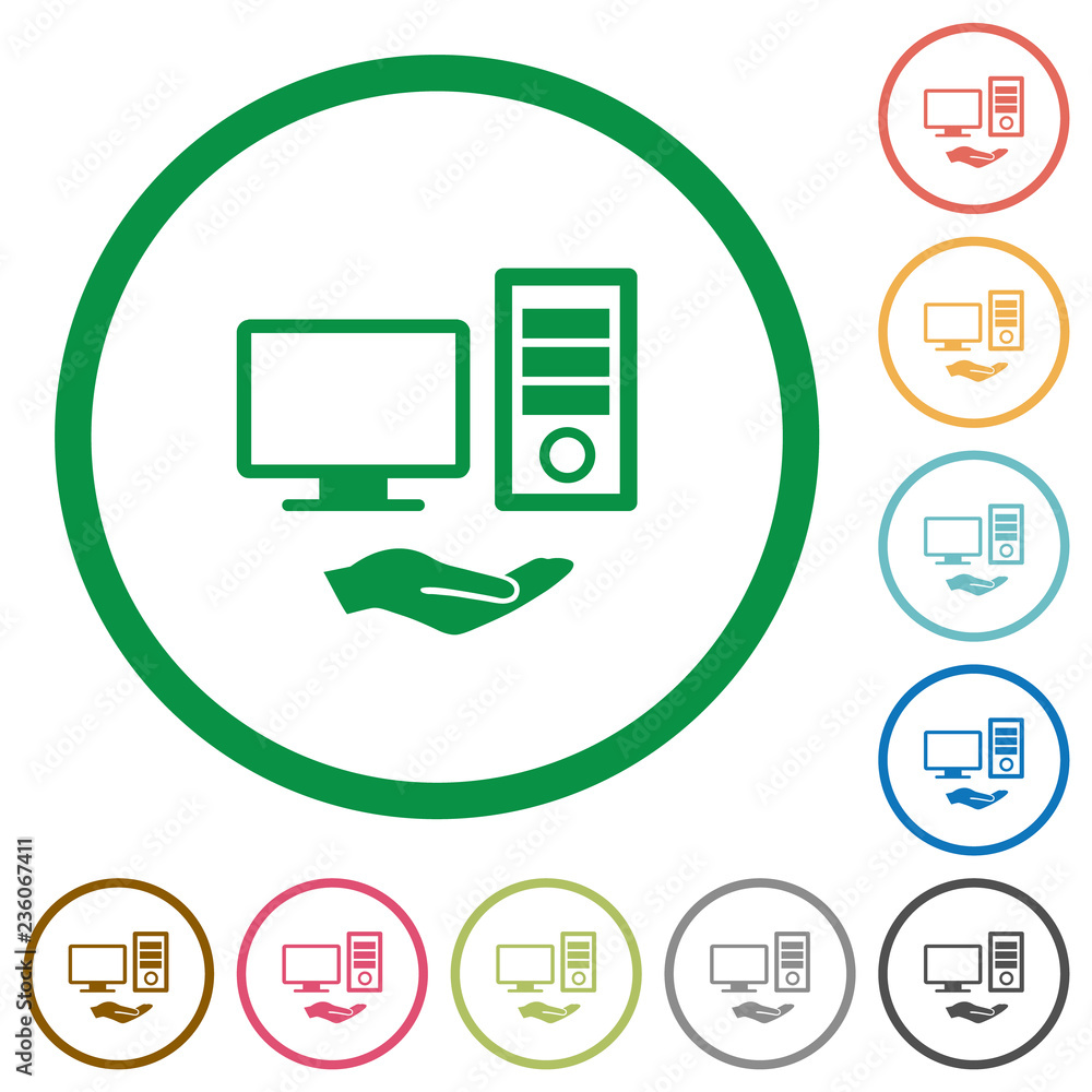Shared computer flat icons with outlines Shared computer flat icons with outlines