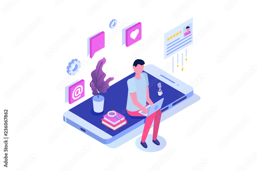 Freelancers service isometric concept with text place. Landing page template. Freelancers service isometric concept with text place. Landing page template.