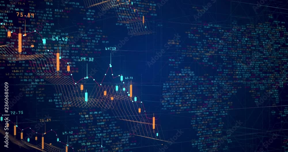 Stock chart animation - abstract digital 3d financial chart animation showing falling value of the global stock market Stock chart animation - abstract digital 3d financial chart animation showing falling value of the global stock market