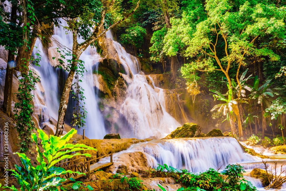 Tad Kuang Si waterfall most famous and beautiful waterfall in Luang Prabang province, Laos.