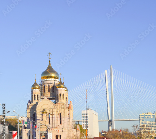 Vladivostok, construction of the Spaso-Preobrazhensky Cathedral near the Central square of the city photo
