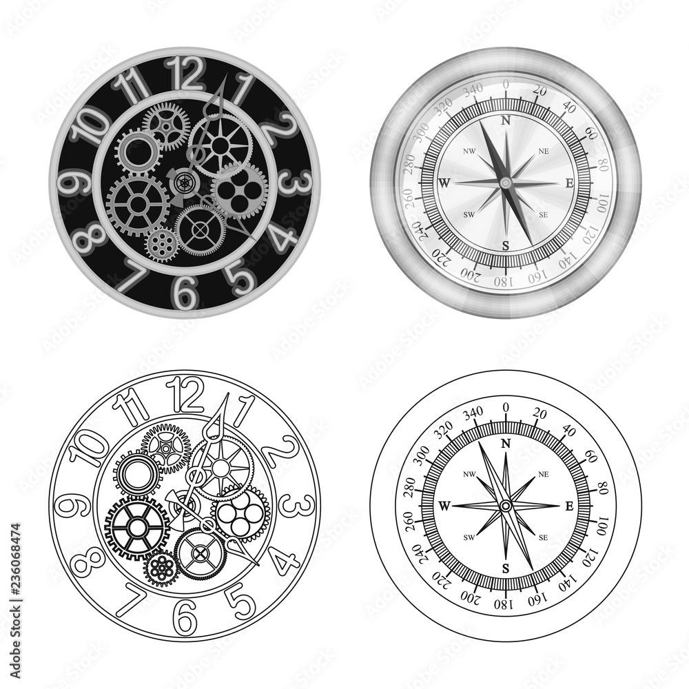 Isolated object of clock and time sign. Collection of clock and circle stock vector illustration. Isolated object of clock and time sign. Collection of clock and circle stock vector illustration.