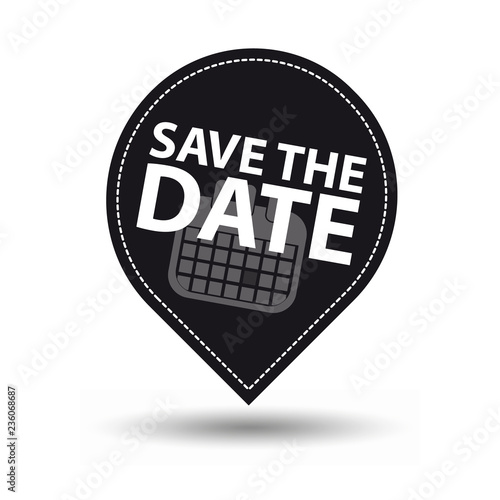Save The Date Pointer - Black And White Vector Illustration - Isolated On White Background