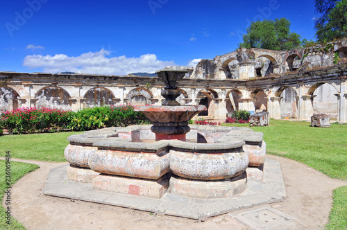 Guatemala, Antigua, church and convent of capuchinas, main fountain. photo